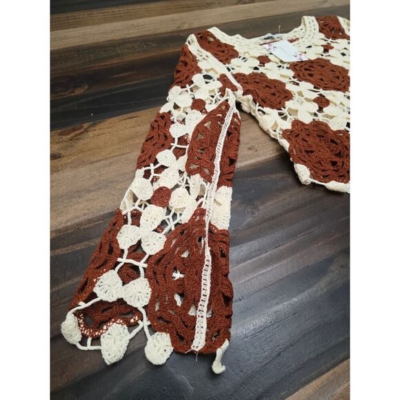 Boho Crochet Lace Knit Top Women's Size L Vintage-Inspired Festival 70's - Picture 5 of 9